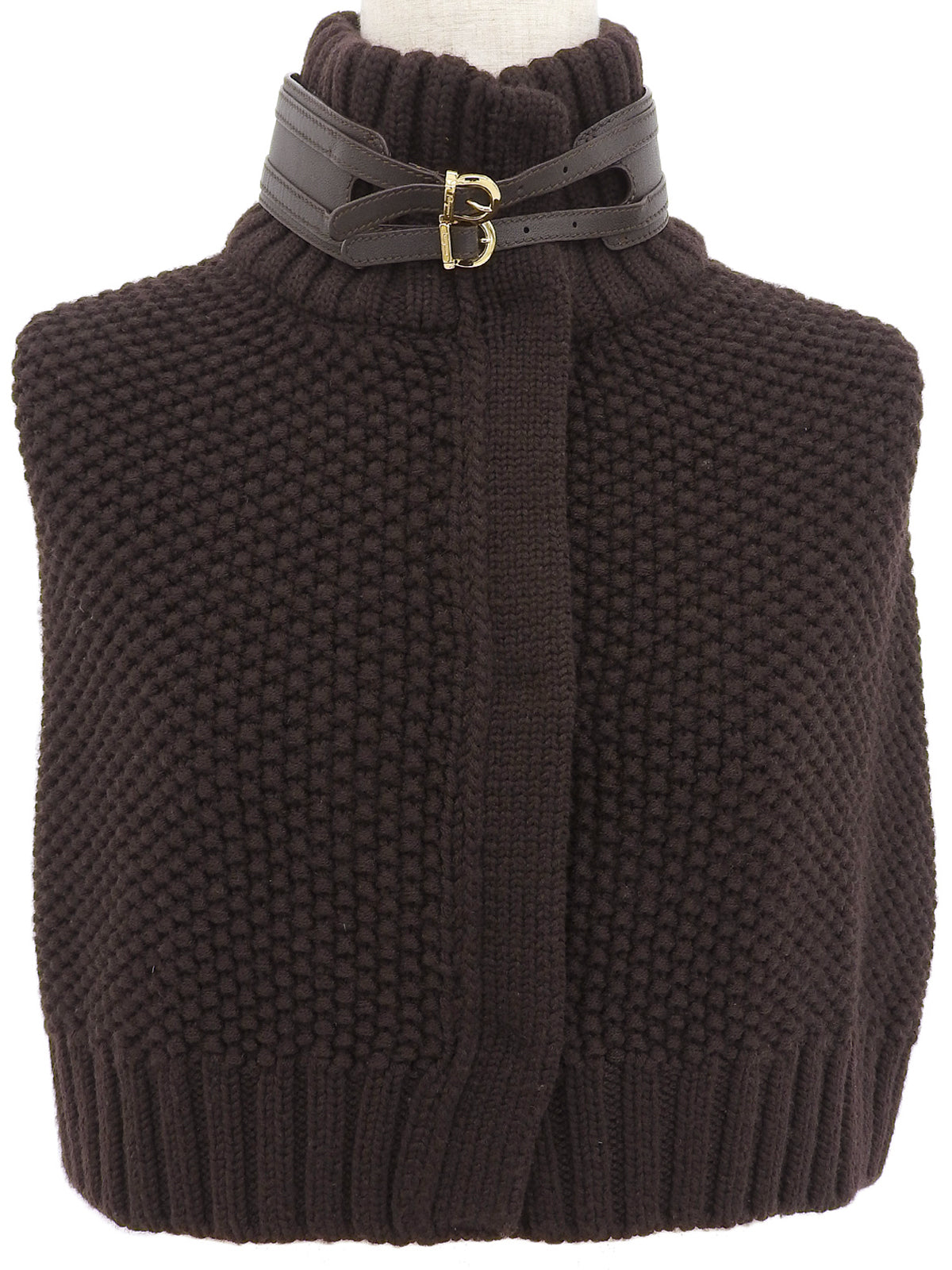 ウールハイネックニットポンチョ　ブラウン