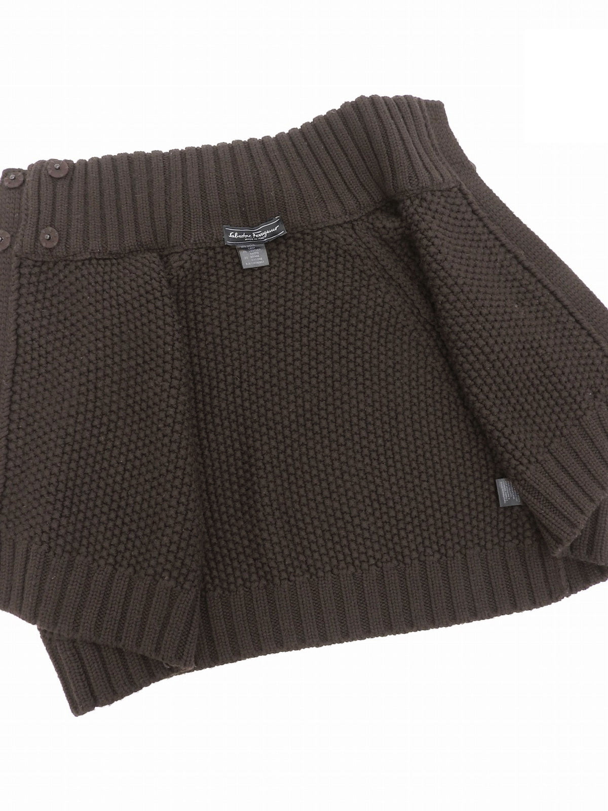 ウールハイネックニットポンチョ　ブラウン