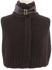 ウールハイネックニットポンチョ ブラウン