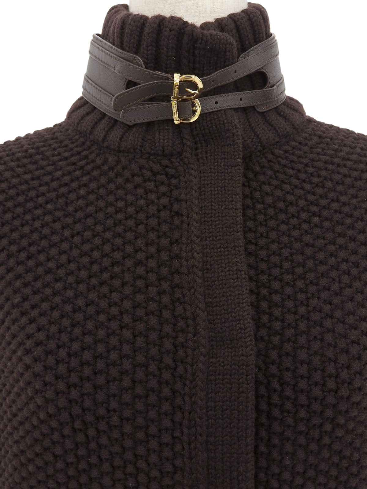 ウールハイネックニットポンチョ ブラウン