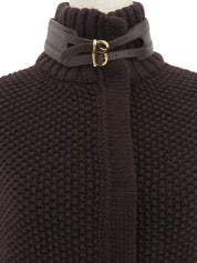 ウールハイネックニットポンチョ ブラウン