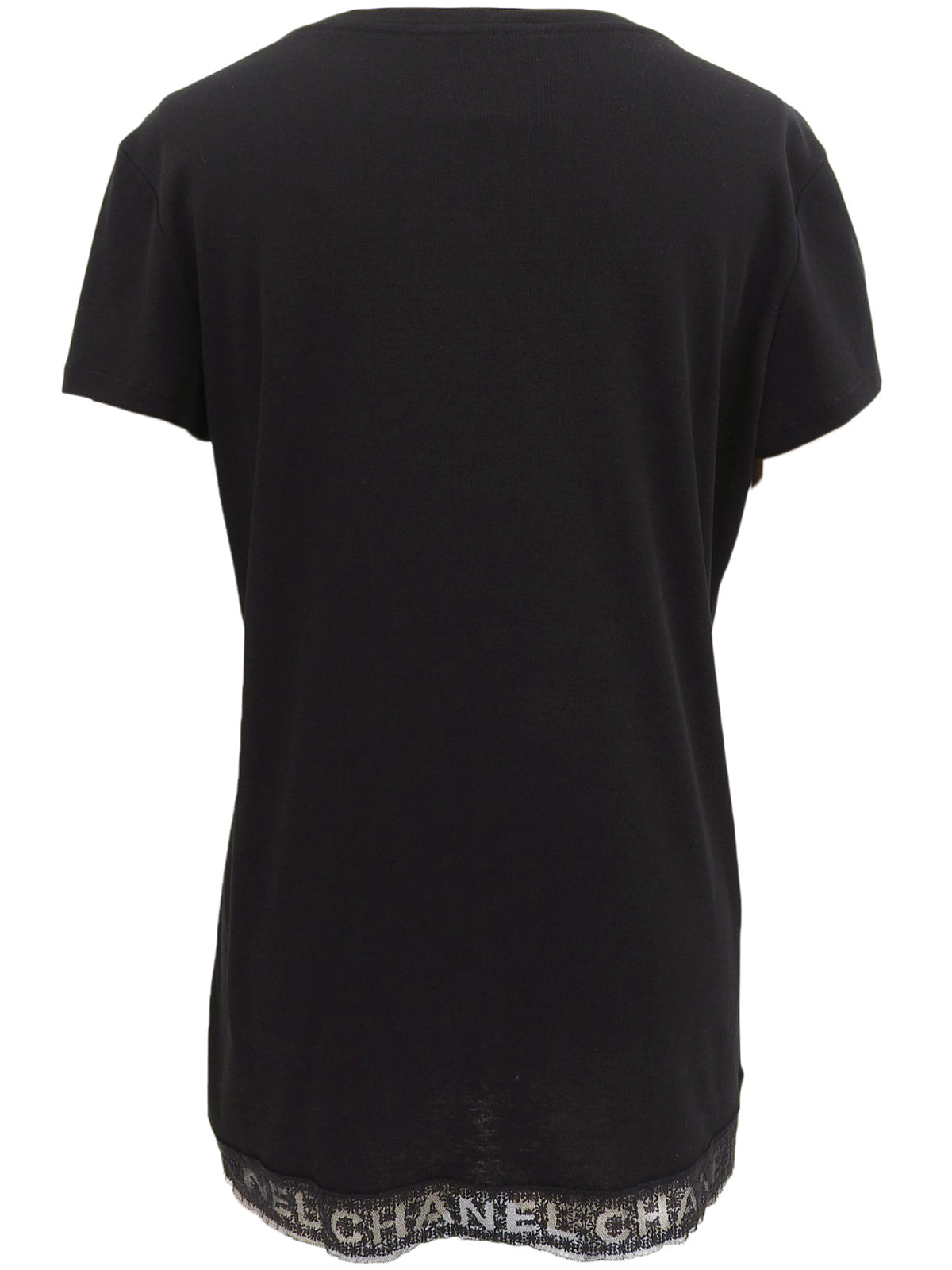 ロゴレースVネック半袖トップス ブラック