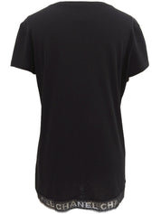 ロゴレースVネック半袖トップス ブラック