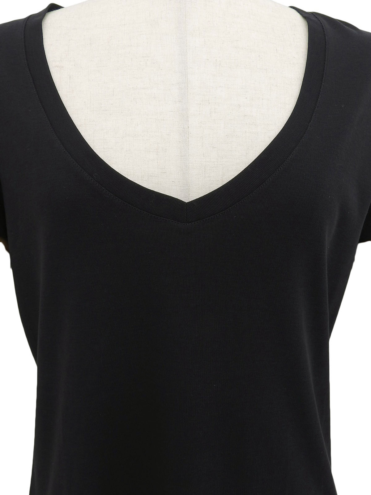 ロゴレースVネック半袖トップス ブラック