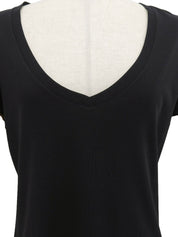 ロゴレースVネック半袖トップス ブラック