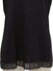 ロゴレースVネック半袖トップス ブラック