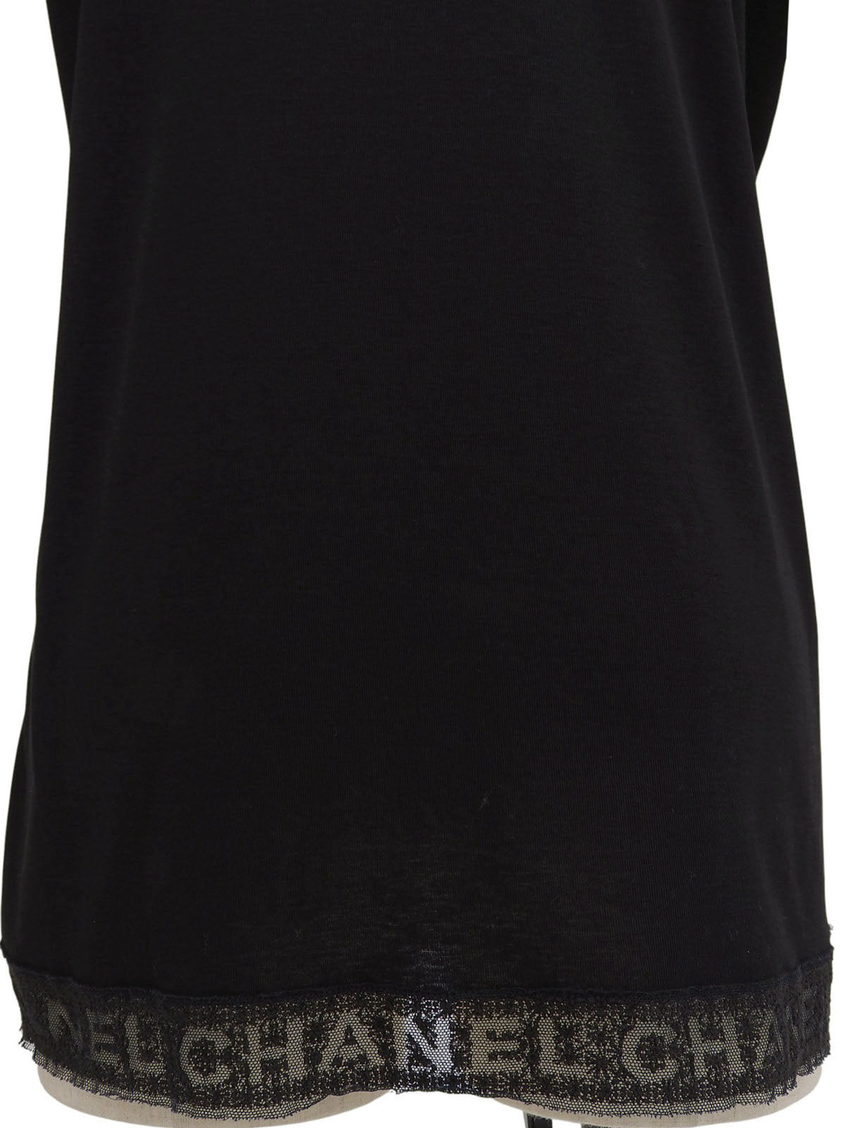 ロゴレースVネック半袖トップス ブラック