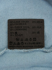 ウールアナグラムパターンショートスリーブVネックニットトップス　グレー/ライトブルー