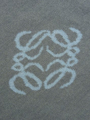 ウールアナグラムパターンショートスリーブVネックニットトップス グレー/ライトブルー