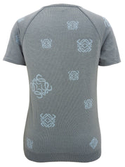 ウールアナグラムパターンショートスリーブVネックニットトップス　グレー/ライトブルー