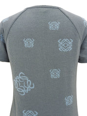 ウールアナグラムパターンショートスリーブVネックニットトップス　グレー/ライトブルー