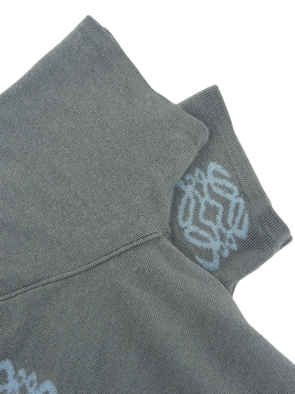 ウールアナグラムパターンショートスリーブVネックニットトップス　グレー/ライトブルー