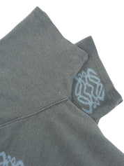 ウールアナグラムパターンショートスリーブVネックニットトップス　グレー/ライトブルー