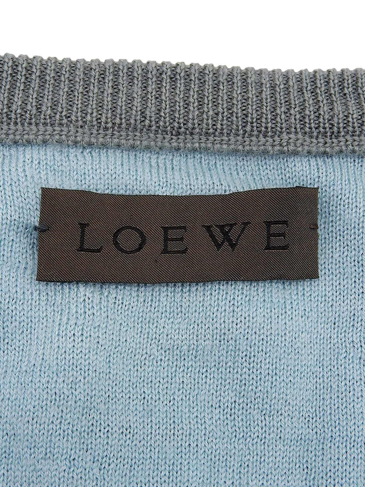 ウールアナグラムパターンショートスリーブVネックニットトップス　グレー/ライトブルー