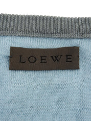 ウールアナグラムパターンショートスリーブVネックニットトップス　グレー/ライトブルー