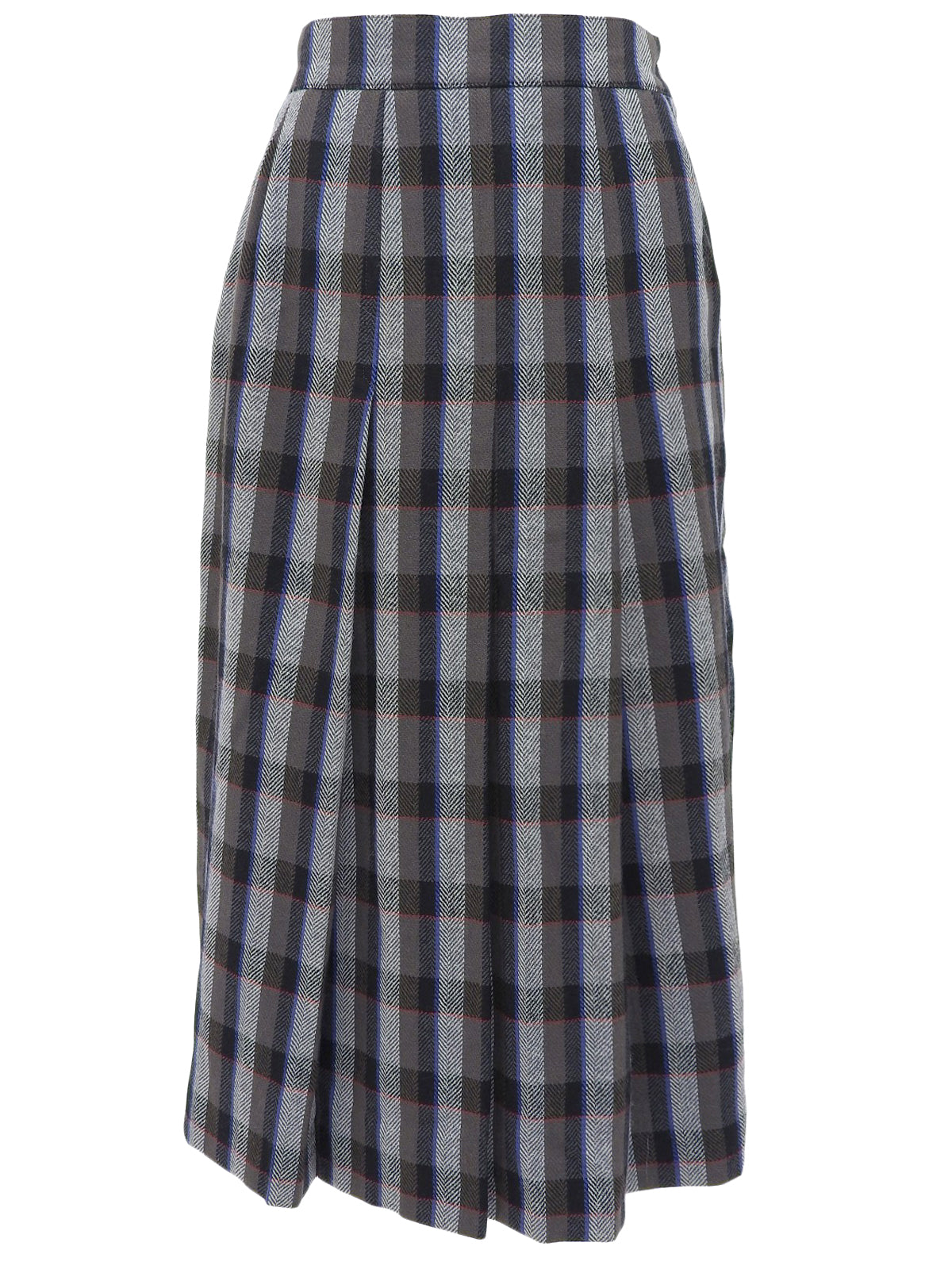 Grey wool check pattern pleated skirt