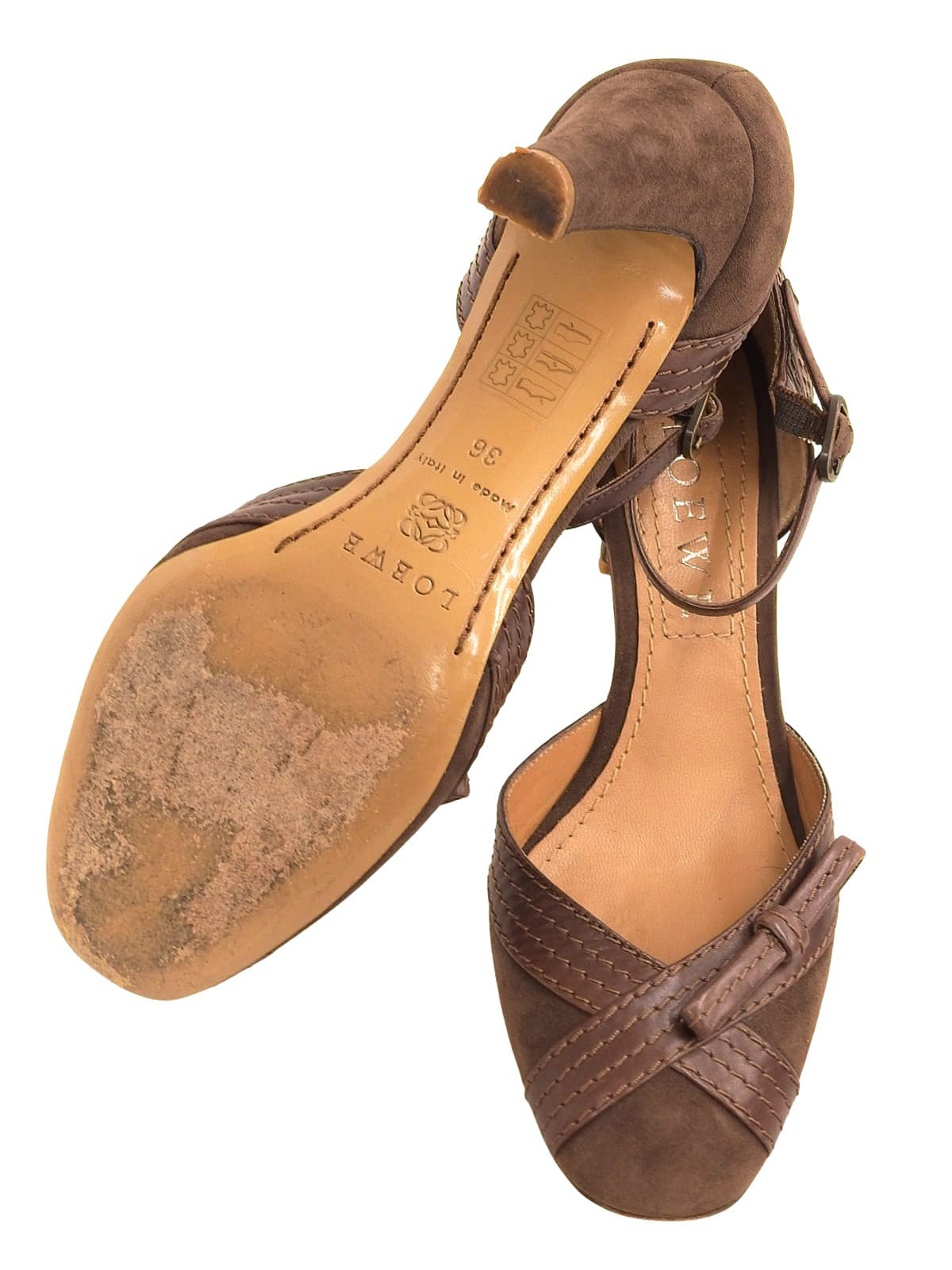 スエードレザーコンビリボンストラップパンプス ブラウン