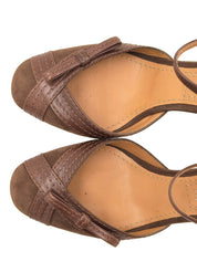 スエードレザーコンビリボンストラップパンプス ブラウン