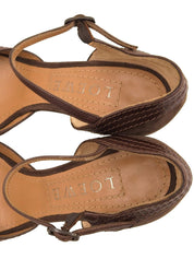 スエードレザーコンビリボンストラップパンプス ブラウン