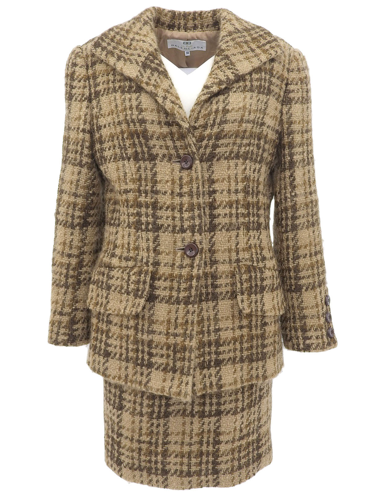 ツイードチェックパターンセットアップ ベージュ/ブラウン