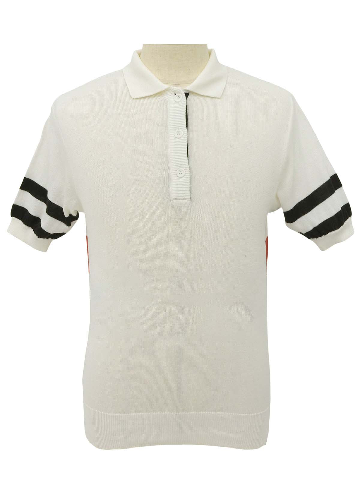 ロゴ刺繍ハーフスリーブニットポロシャツ ホワイト