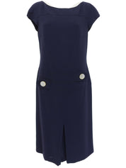 フレンチスリーブボタンデザインワンピース ネイビー