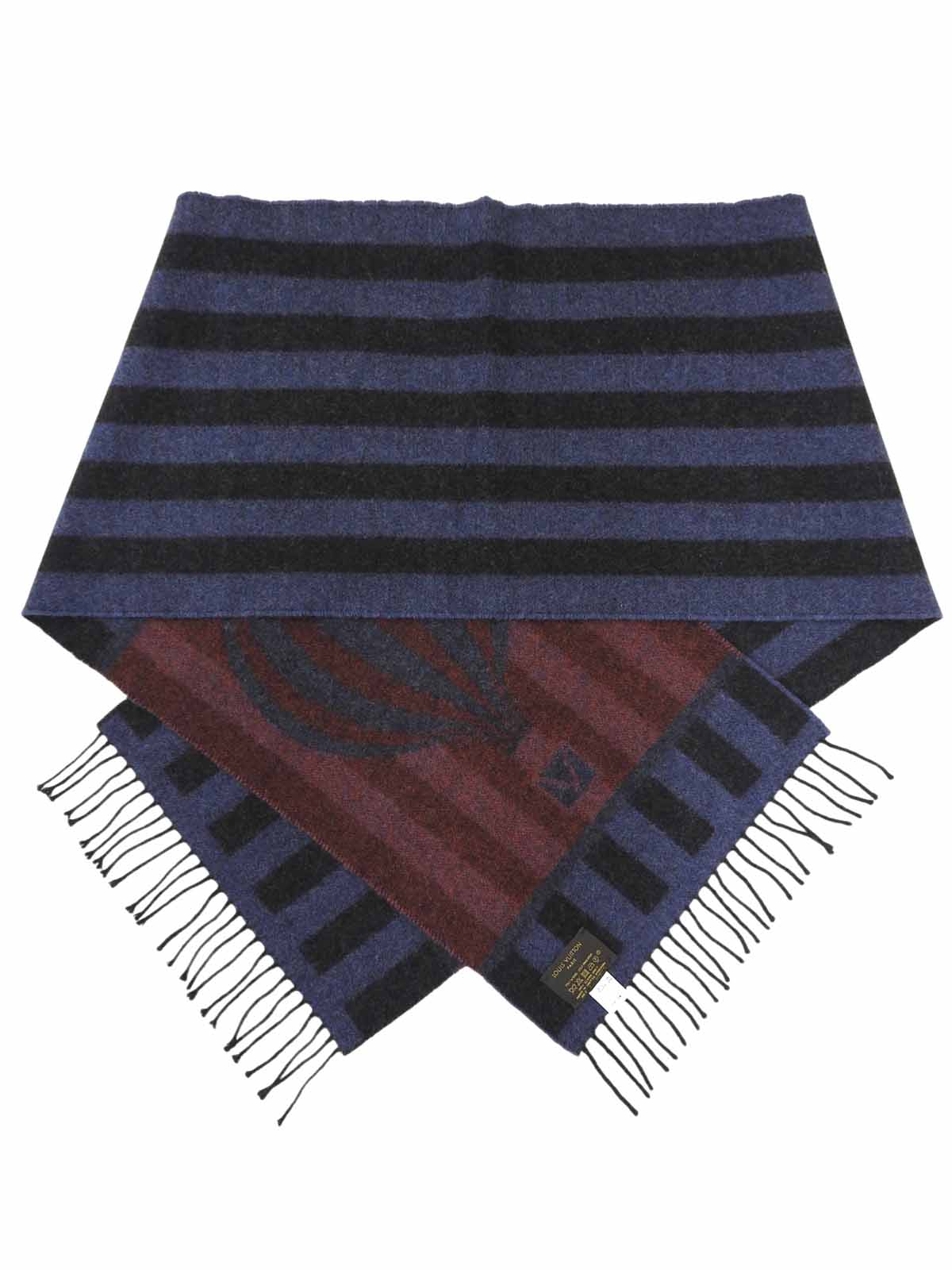 ボーダーパターンロゴデザインマフラー ネイビー/ブラック/レッド