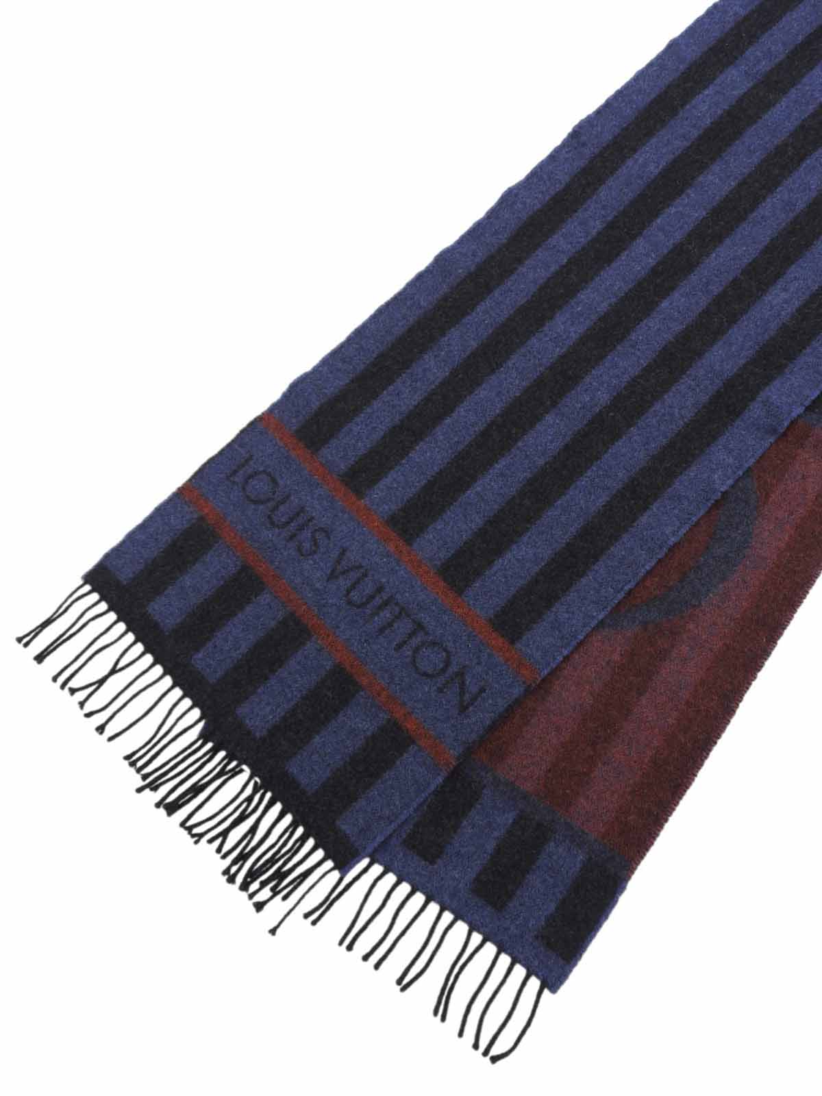 ボーダーパターンロゴデザインマフラー ネイビー/ブラック/レッド