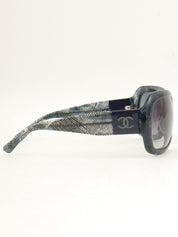 Tweed Pattern CC Mark Sunglasses Navy