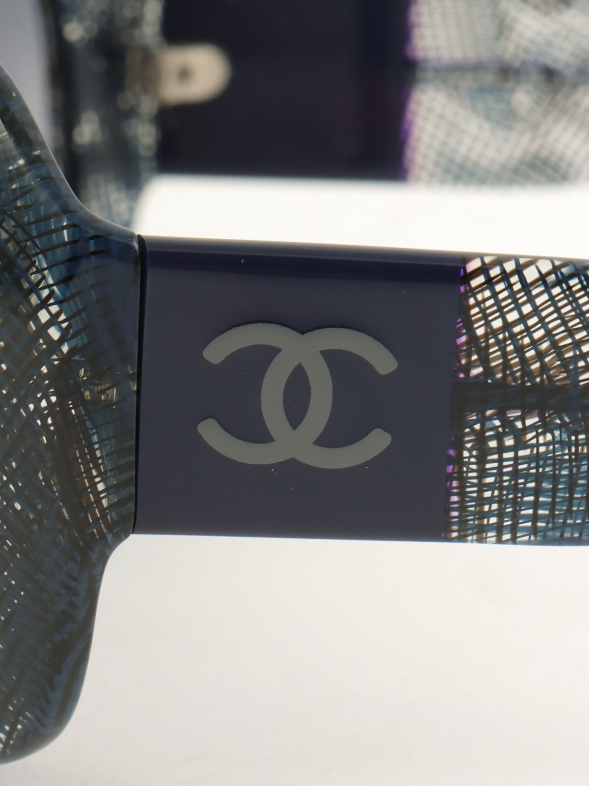 斜纹软呢图案 CC 标志太阳镜 海军蓝