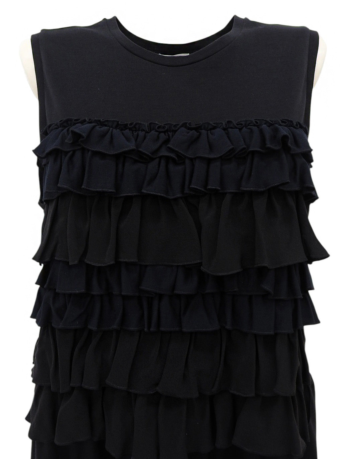 フリルデザインノースリーブワンピース ブラック/ネイビー