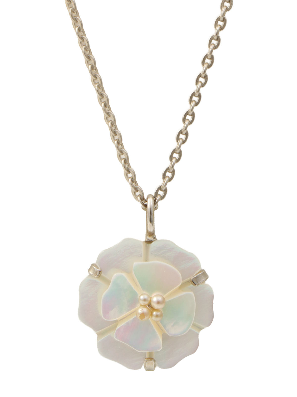 1998 Pearl Camellia Motif Necklace Silver/Shell