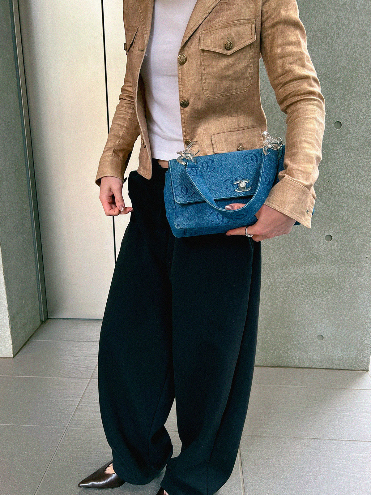 2001年頃製 デニムCCマークターンロックワンショルダーバッグ ネイビー