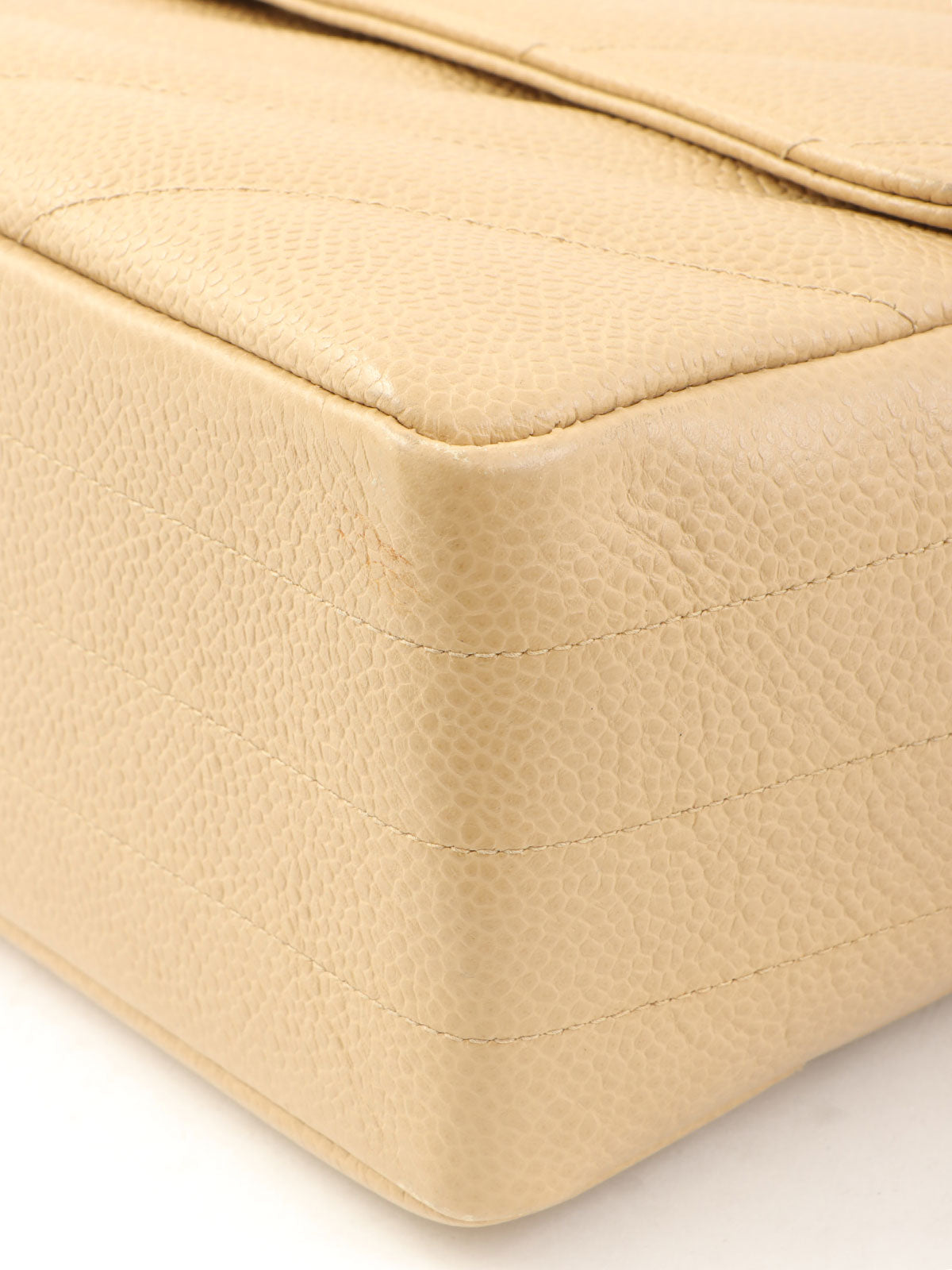 1995年頃製 キャビアスキンバイアスステッチチェーンショルダーバッグ ベージュ