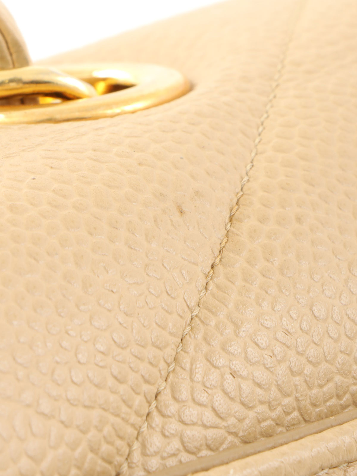 1995年頃製 キャビアスキンバイアスステッチチェーンショルダーバッグ ベージュ