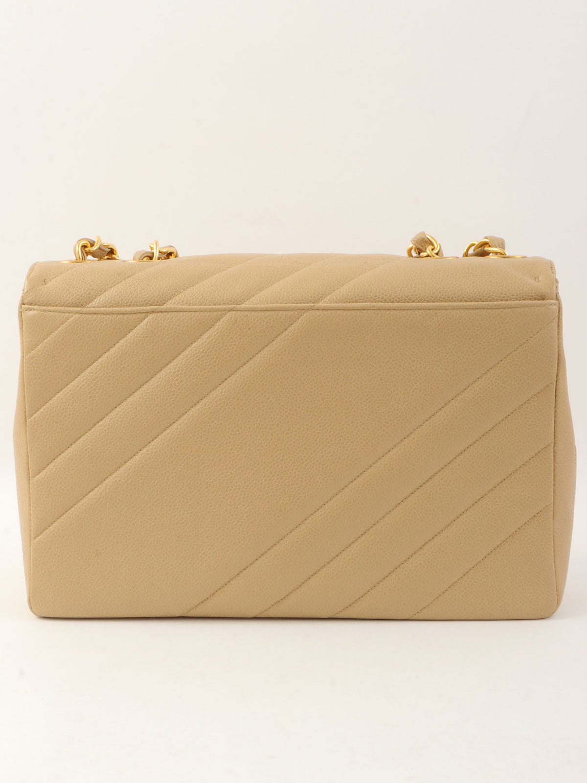 1995年頃製 キャビアスキンバイアスステッチチェーンショルダーバッグ ベージュ