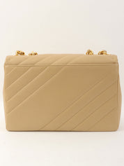 1995年頃製 キャビアスキンバイアスステッチチェーンショルダーバッグ ベージュ