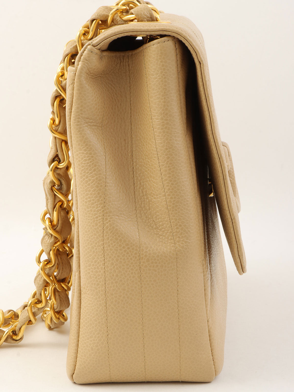 1995年頃製 キャビアスキンバイアスステッチチェーンショルダーバッグ ベージュ