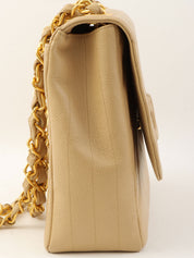 1995 Caviar Skin Bias Stitch Chain Shoulder Bag, Beige