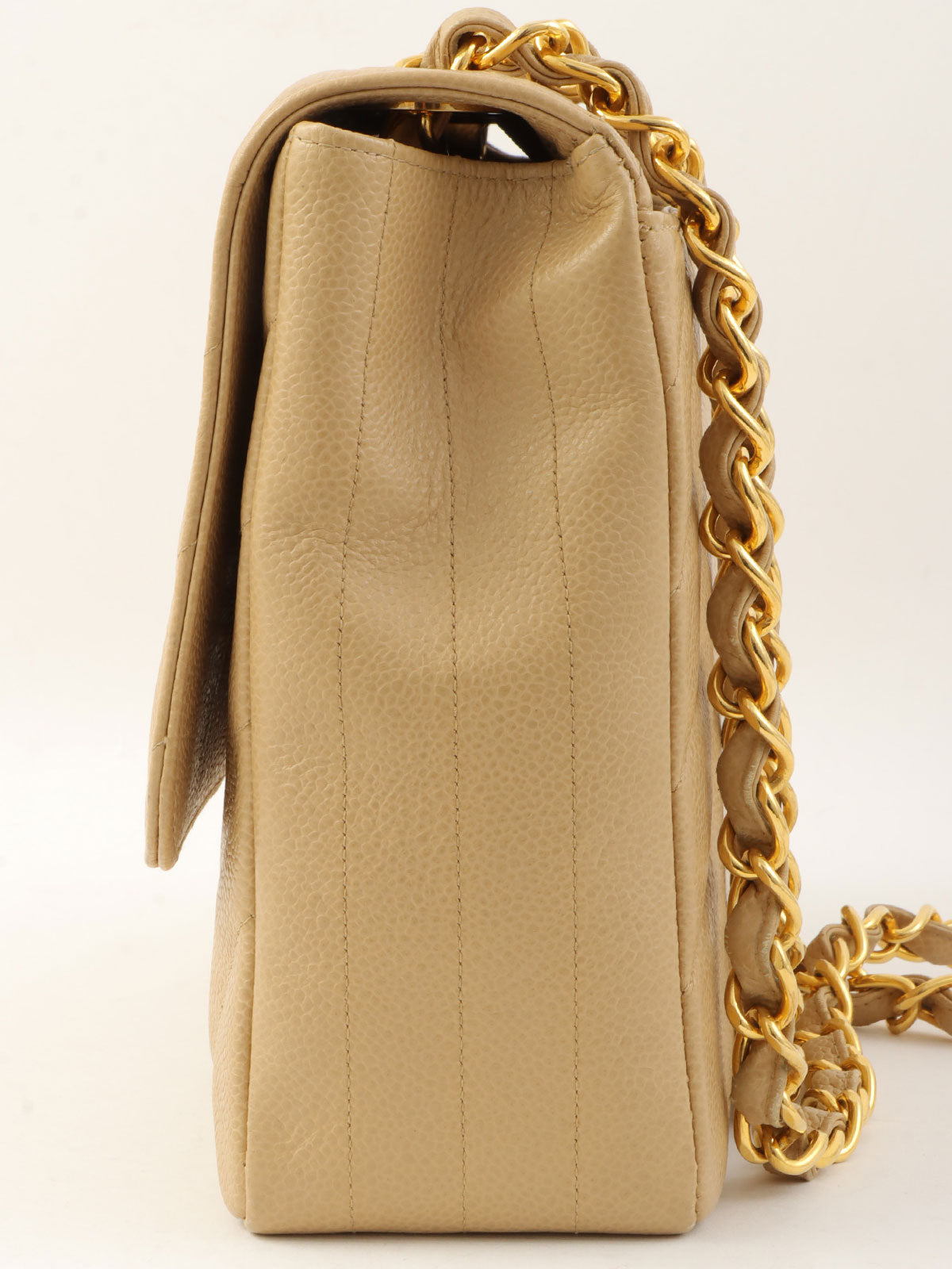 1995年頃製 キャビアスキンバイアスステッチチェーンショルダーバッグ ベージュ