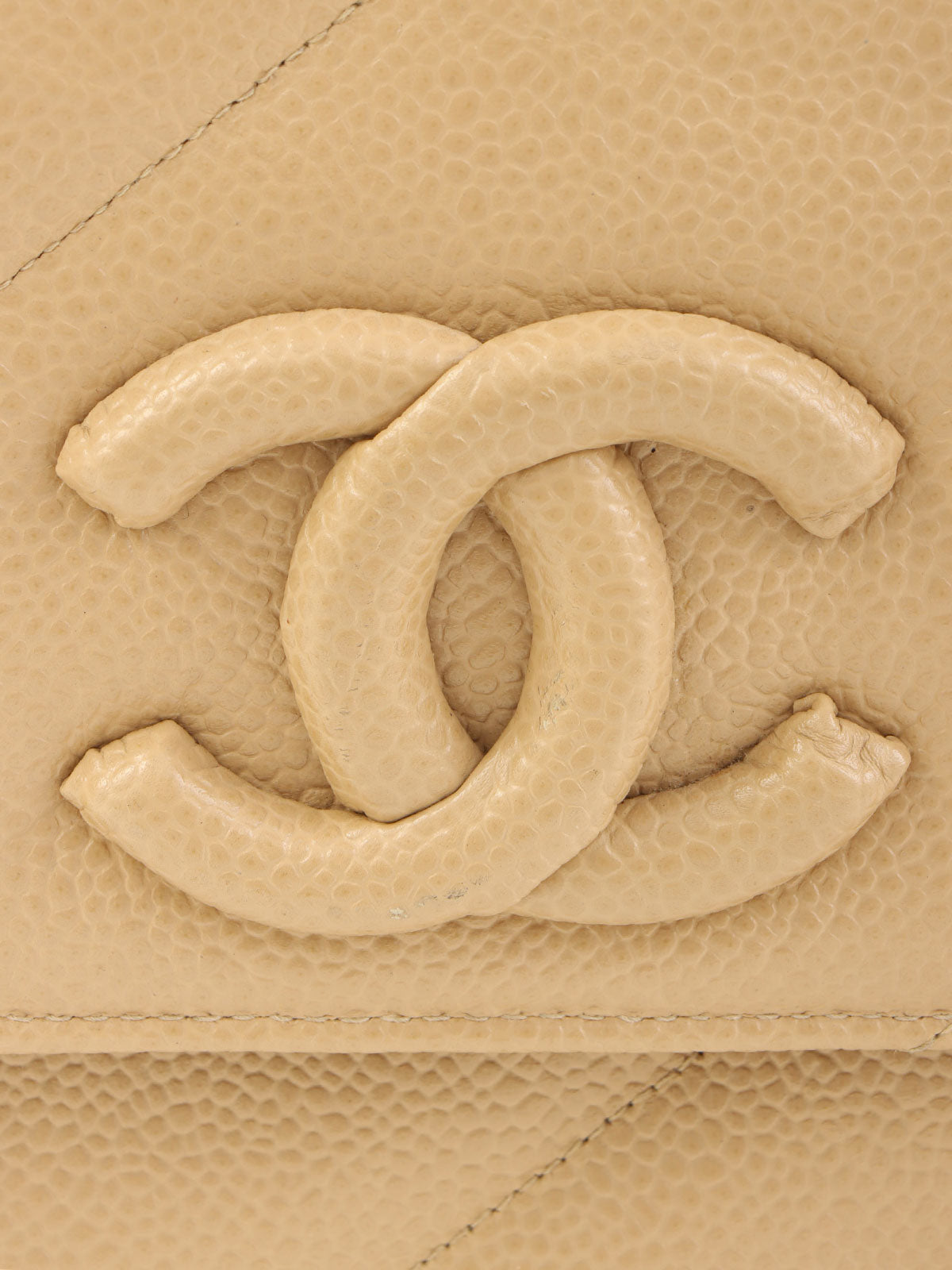 1995年頃製 キャビアスキンバイアスステッチチェーンショルダーバッグ ベージュ