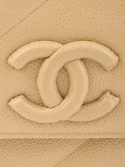 1995年頃製 キャビアスキンバイアスステッチチェーンショルダーバッグ ベージュ