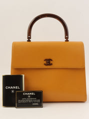 2000年頃製 キャビアスキンCCターンロックウッドハンドルバッグ マンダリンオレンジ