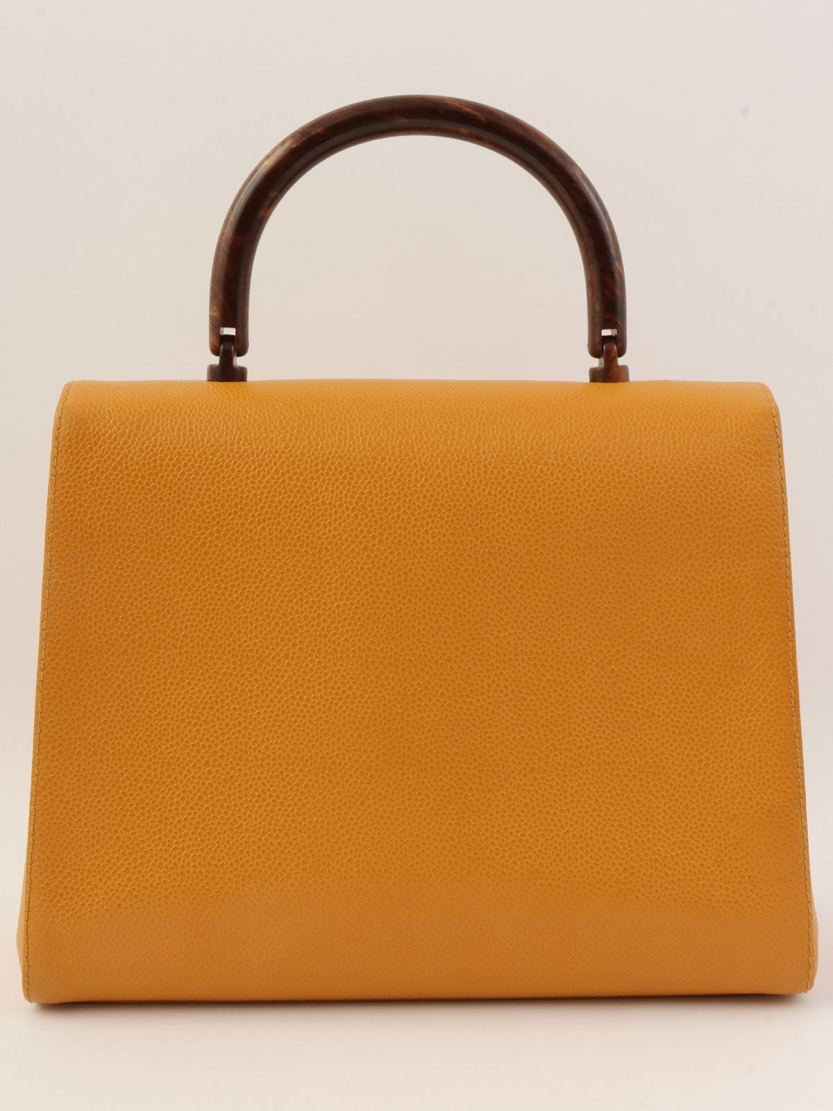 2000年頃製 キャビアスキンCCターンロックウッドハンドルバッグ マンダリンオレンジ