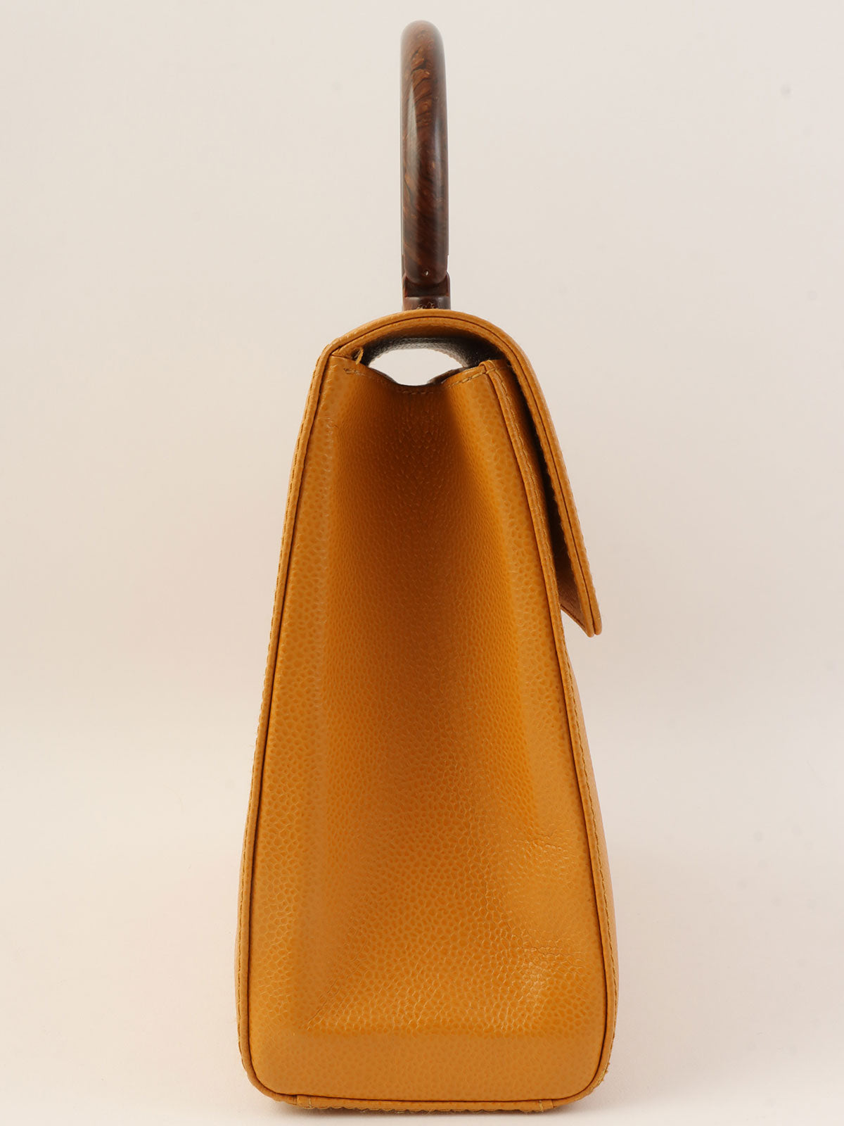 2000年頃製 キャビアスキンCCターンロックウッドハンドルバッグ マンダリンオレンジ