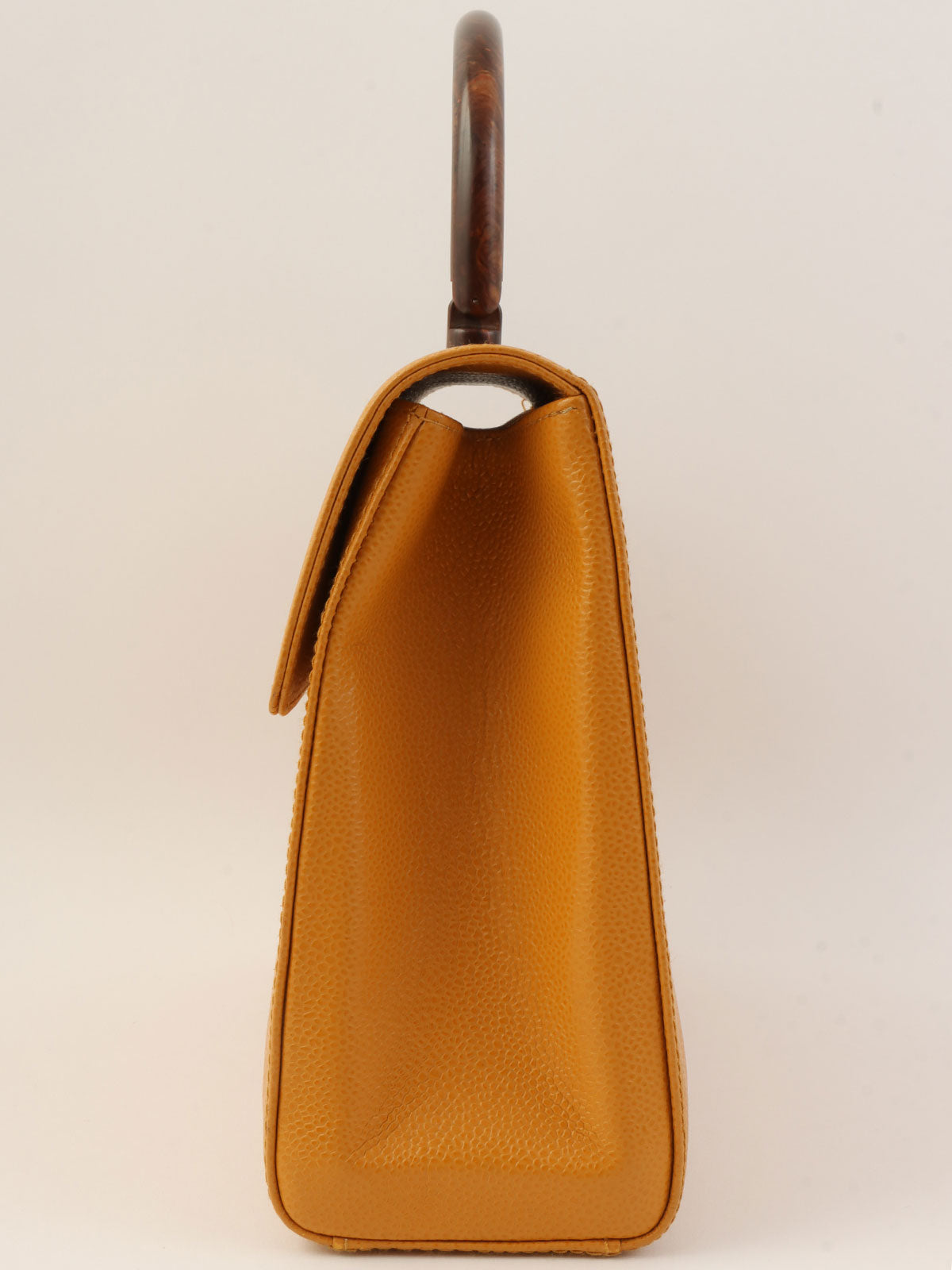 2000年頃製 キャビアスキンCCターンロックウッドハンドルバッグ マンダリンオレンジ