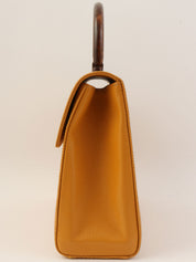 2000年頃製 キャビアスキンCCターンロックウッドハンドルバッグ マンダリンオレンジ