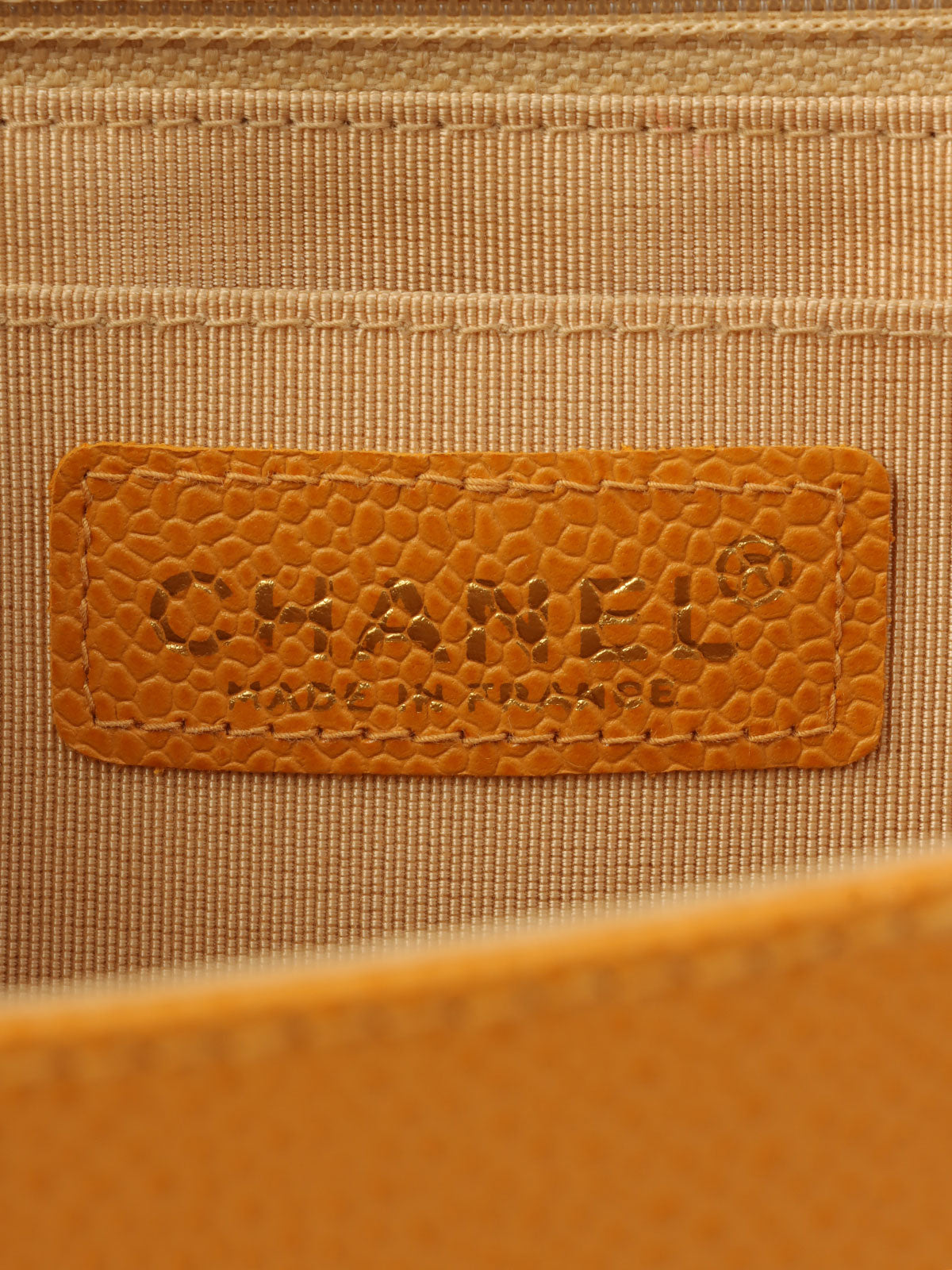 2000年頃製 キャビアスキンCCターンロックウッドハンドルバッグ マンダリンオレンジ