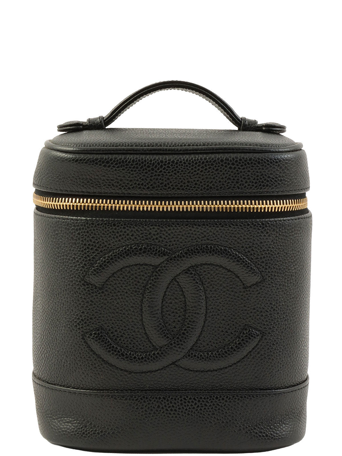 2000年頃製 キャビアスキンCCマークステッチバニティ ブラック