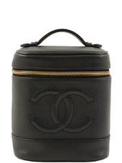 2000年頃製 キャビアスキンCCマークステッチバニティ ブラック